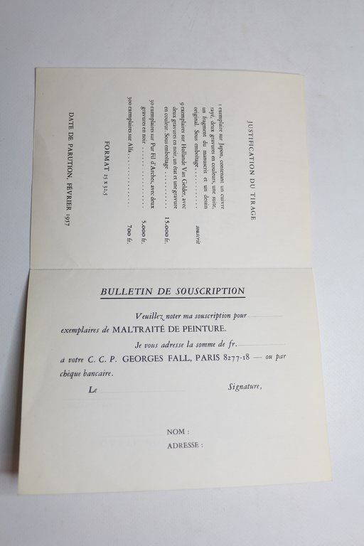 Bulletin de souscription pour l'achat d'un exemplaire de "Maltraité de …