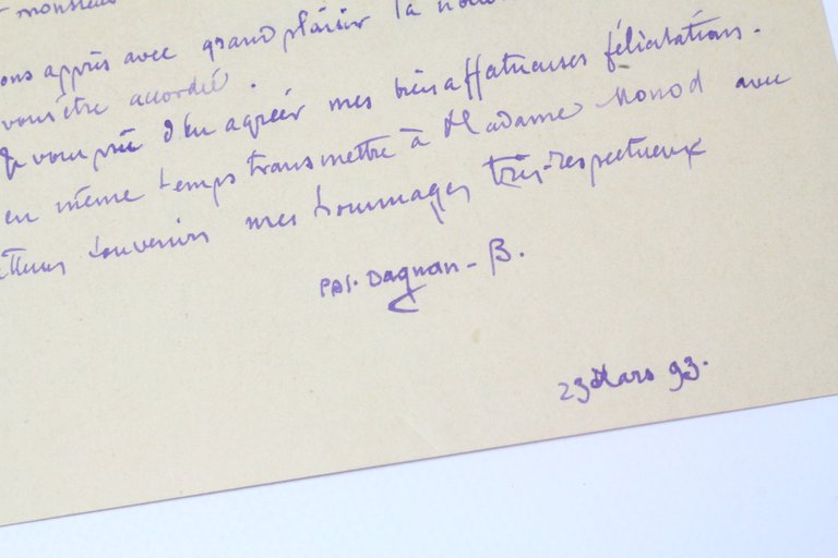 Carte autographe signée au peintre Lucien Hector Monod