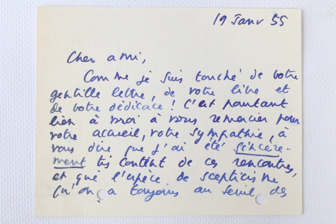 Carte autographe signée de Roland Barthes à René Wintzen