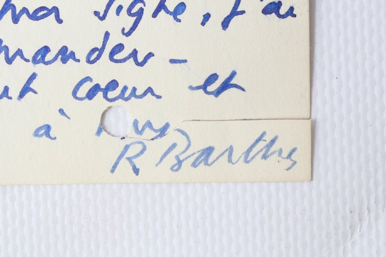 Carte autographe signée de Roland Barthes à René Wintzen