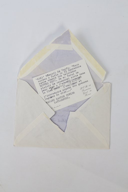 Carte de visite dactylographiée adressée à Jani Brun