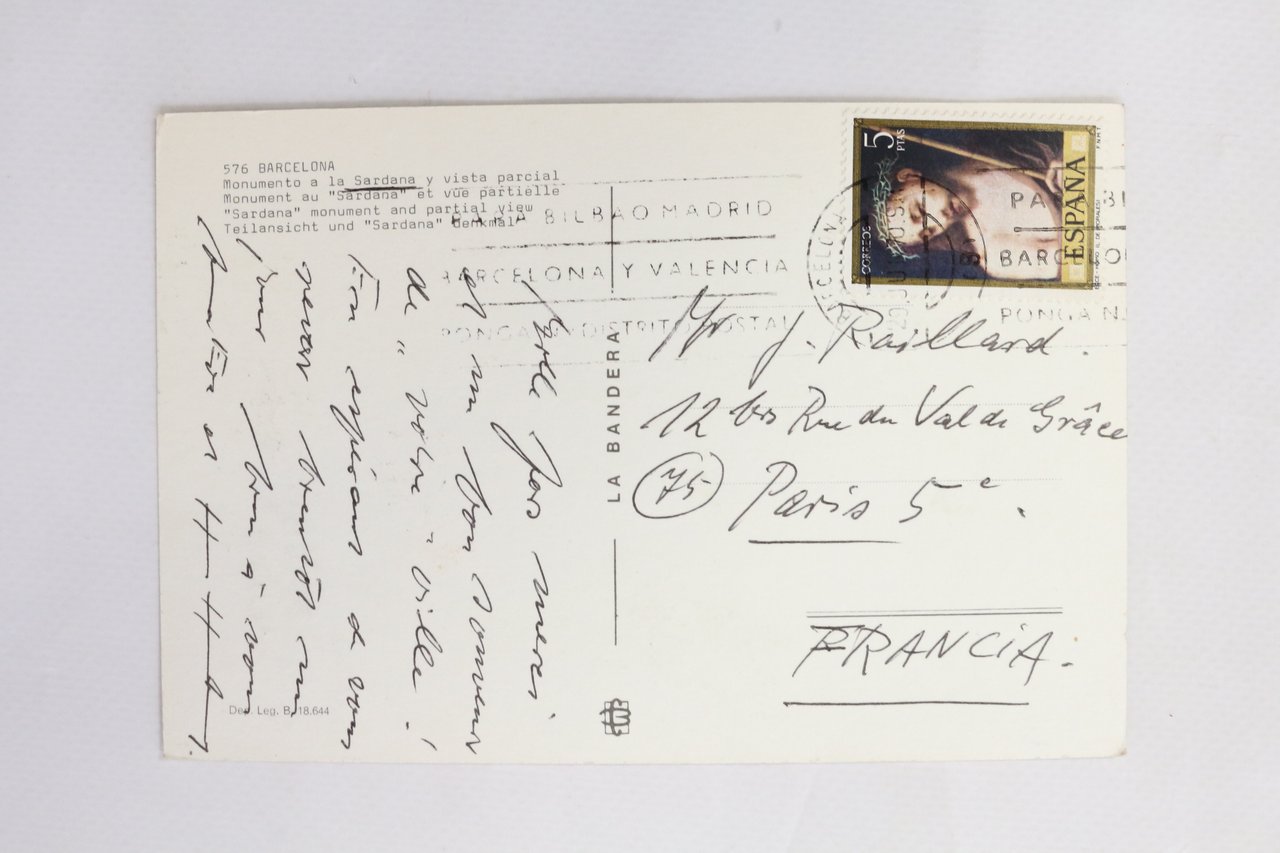 Carte postale autographe signée adressée à Georges Raillard