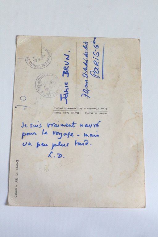 je suis vraiment navré pour le voyage • Carte postale …