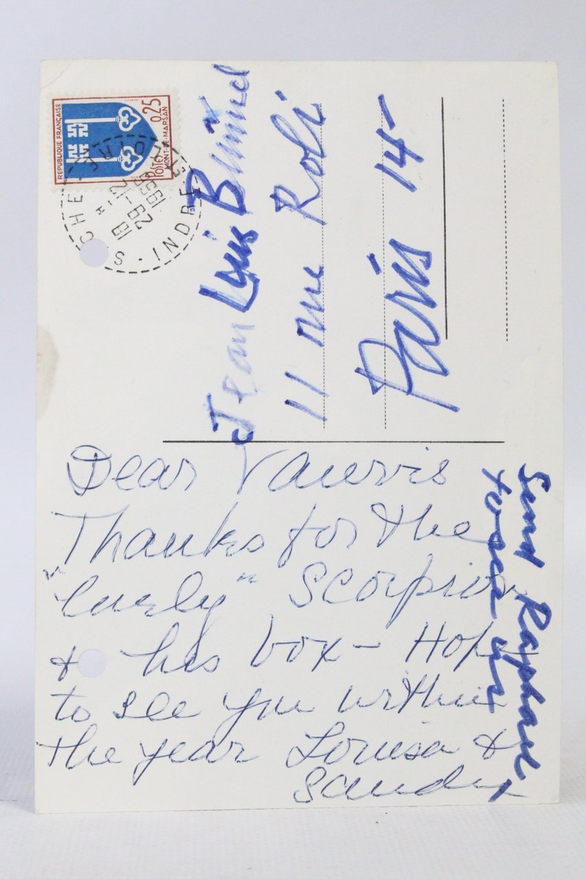 Carte postale autographe signée d'Alexander Calder à Juan Luis Buñuel