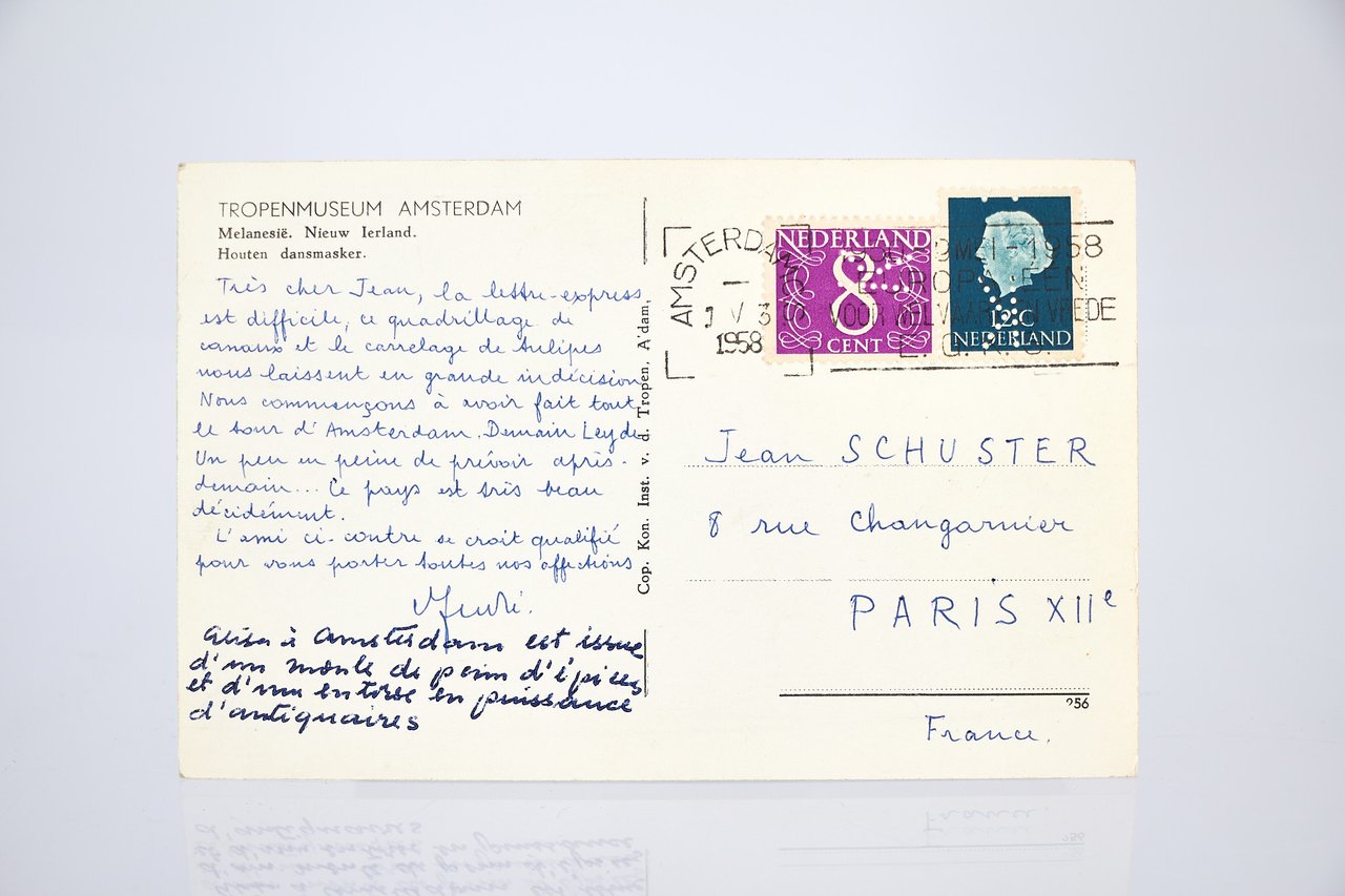 Carte postale autographe signée inédite adressée à Jean Schuster : …