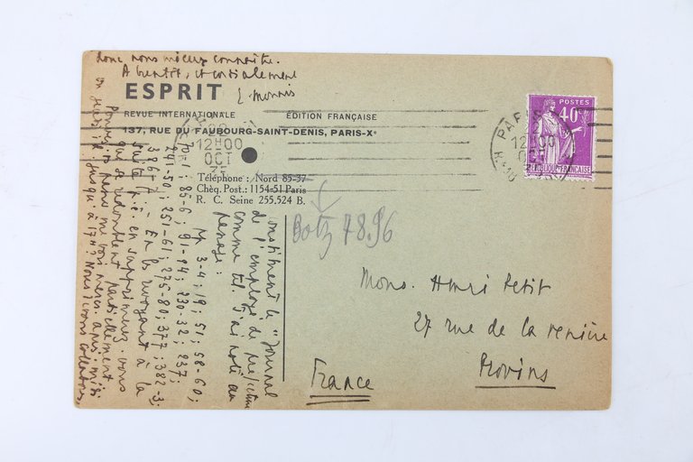 Carte postale manuscrite d'Emmanuel Mounier adressée à Henri Petit