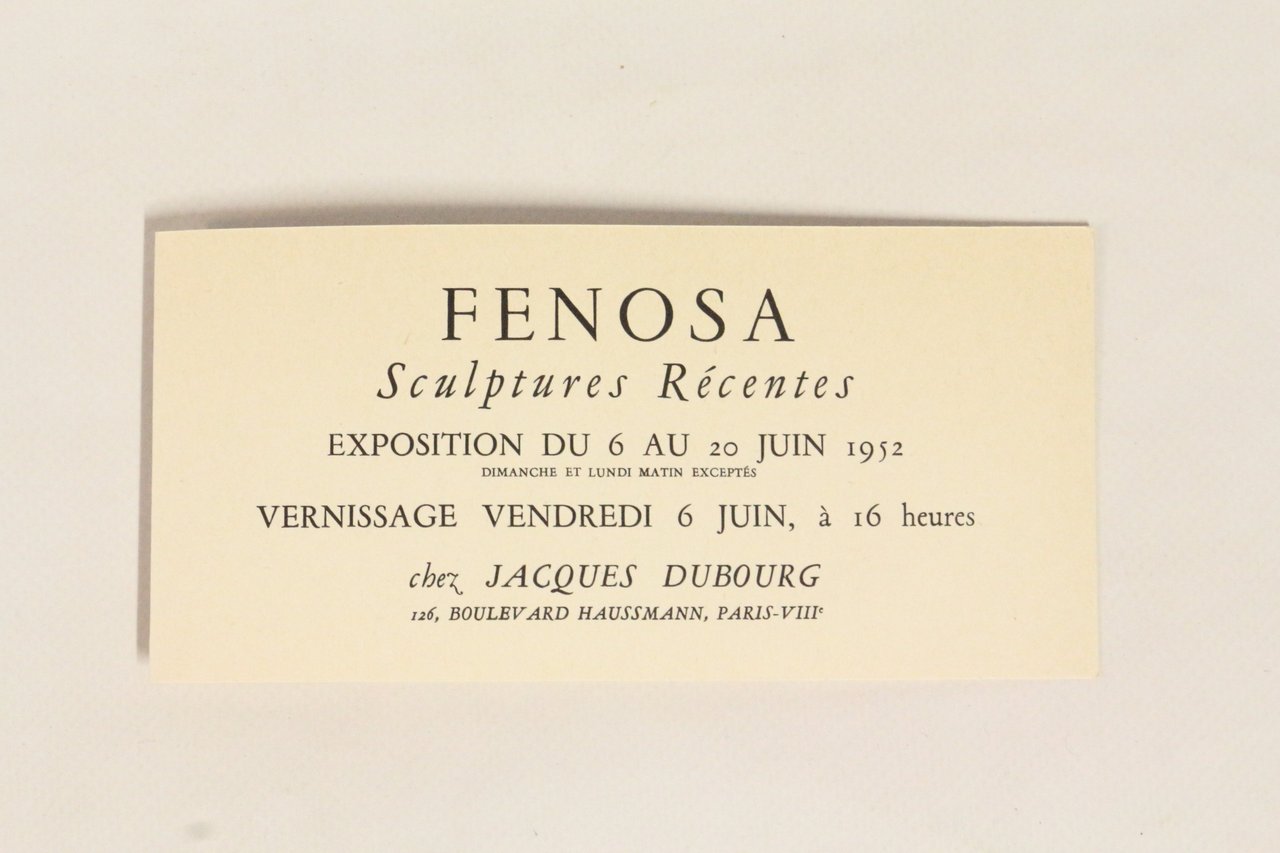 Carton d'invitation à l'exposition des sculptures récentes de Fenosa