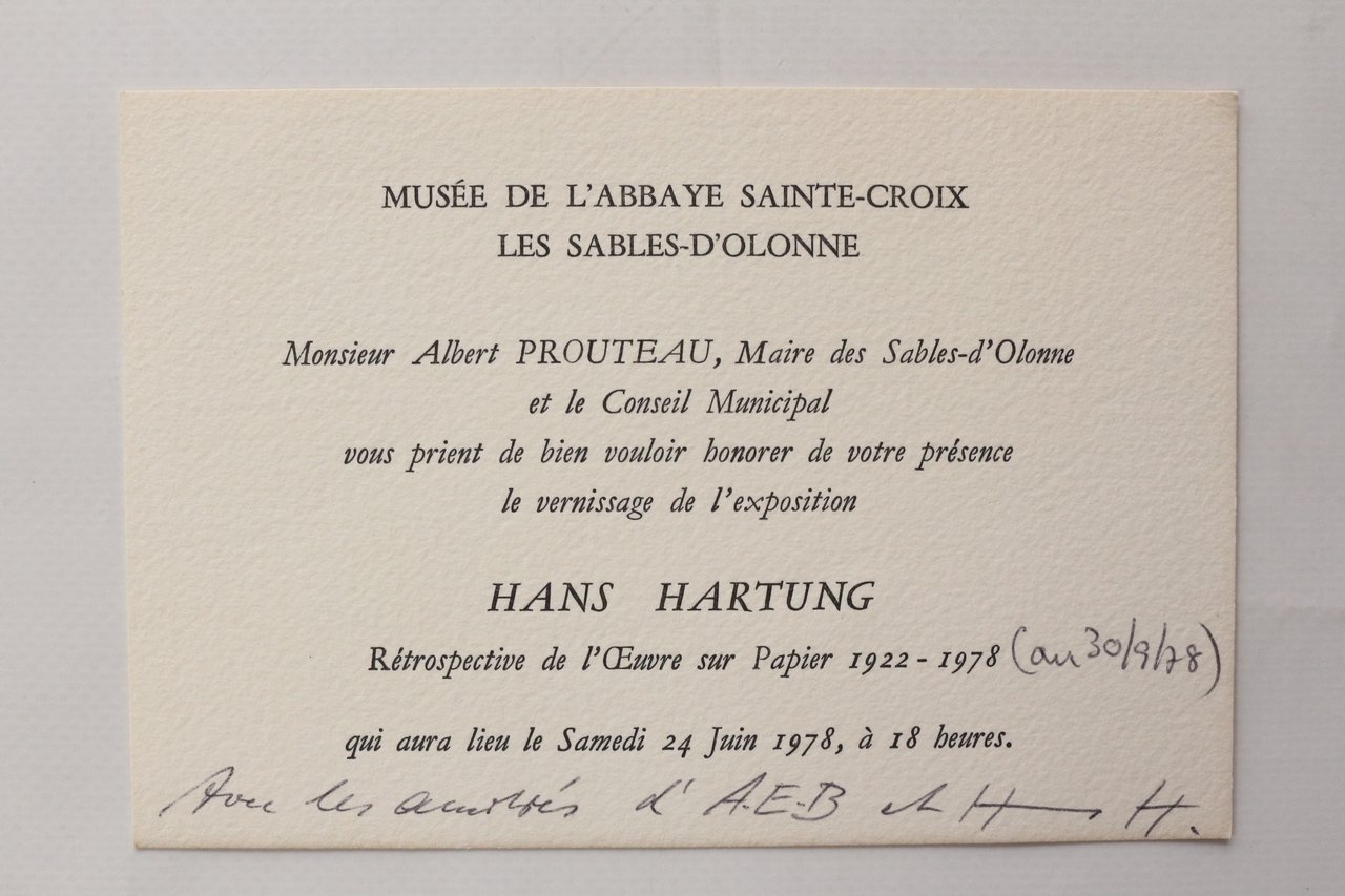 Carton d'invitation signé par Hans Hartung à l'inauguration de la …
