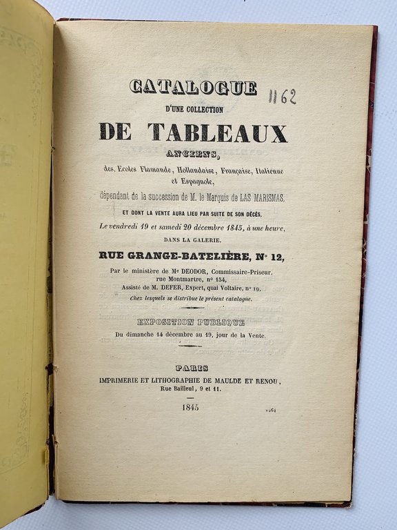 Catalogue d'une collection de tableaux anciens, des écoles flamande, hollandaise, …