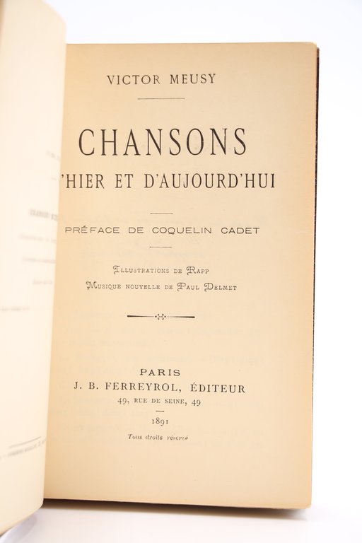Chansons d'Hier & d'Aujourd'hui. Répertoire du Chat Noir. - Ière …