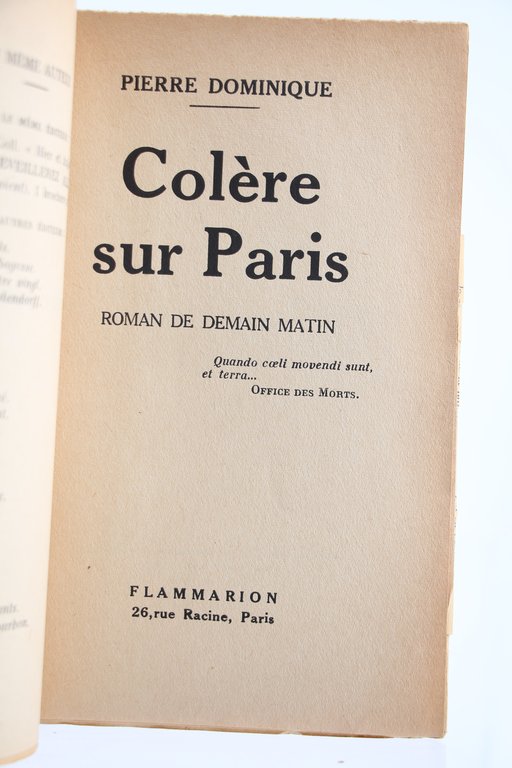 Colère sur Paris. Roman de Demain matin