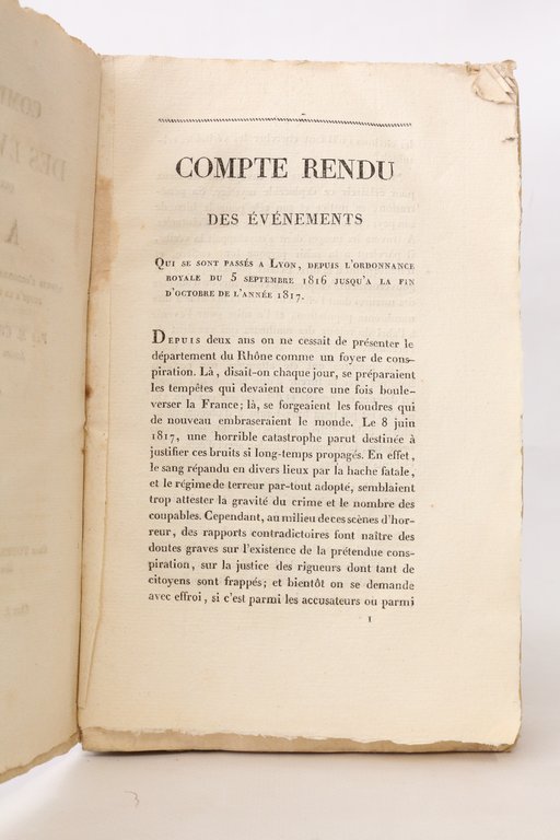Compte rendu des événements qui se sont passés à Lyon, …