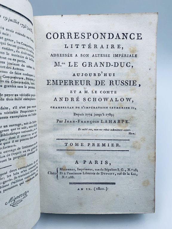 Correspondance littéraire, adressée à son Altesse Impériale M.gr le Grand …