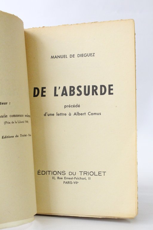 De l'absurde précédé d'une lettre à Albert Camus