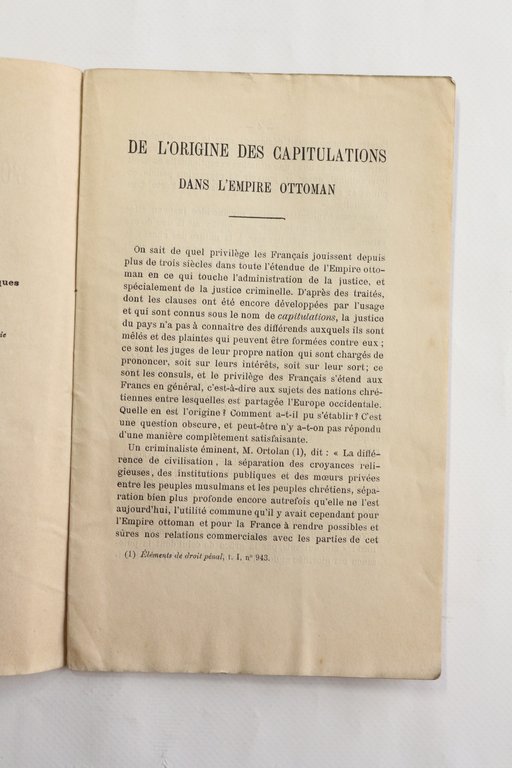 De l'origine des capitulations dans l'empire Ottoman