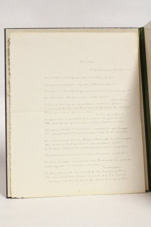 Décembre : poème autographe de jeunesse dédié à Guillaume Apollinaire …