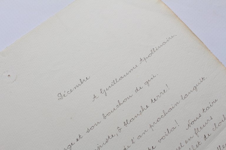 Décembre : poème autographe de jeunesse dédié à Guillaume Apollinaire …