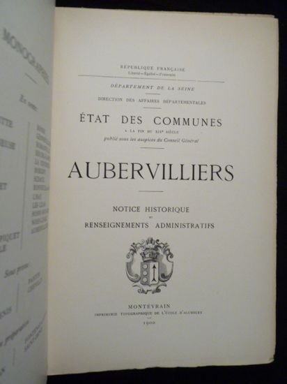 Département de la Seine. - Direction des affaires départementales, état …