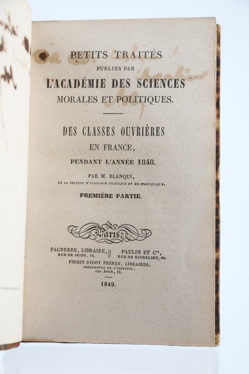 Des classes ouvrières en France pendant l'année 1848. Première partie