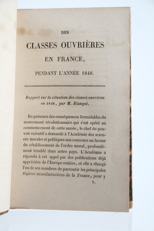 Des classes ouvrières en France pendant l'année 1848. Première partie