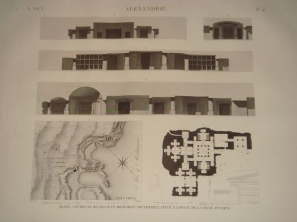 DESCRIPTION DE L'EGYPTE. Alexandrie. Plan, coupes et détails d'un monument …