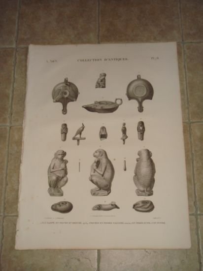 DESCRIPTION DE L'EGYPTE. Collection d'antiques. Lampe et figure en bronze, …