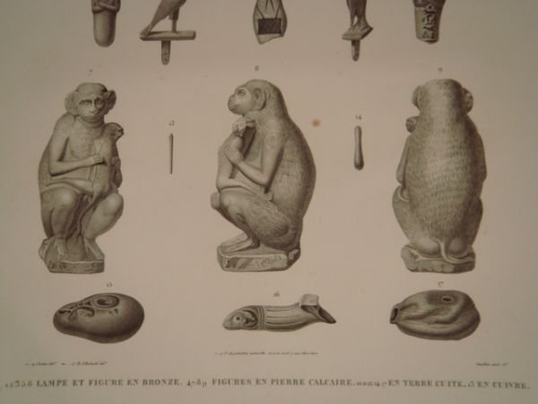 DESCRIPTION DE L'EGYPTE. Collection d'antiques. Lampe et figure en bronze, …