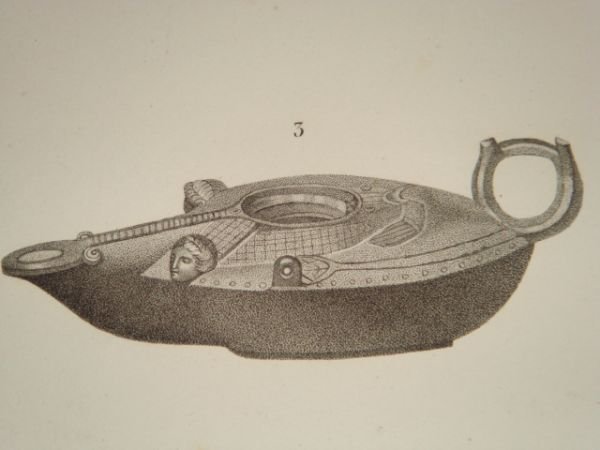 DESCRIPTION DE L'EGYPTE. Collection d'antiques. Lampe et figure en bronze, …