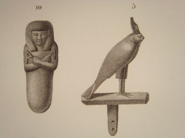 DESCRIPTION DE L'EGYPTE. Collection d'antiques. Lampe et figure en bronze, …
