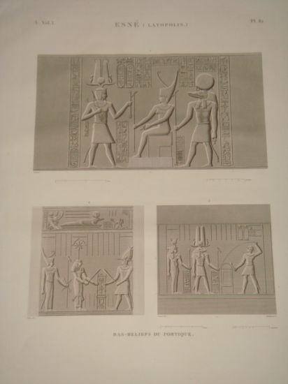 DESCRIPTION DE L'EGYPTE. Esné (Latopolis). Bas-reliefs du portique. (ANTIQUITES, volume …