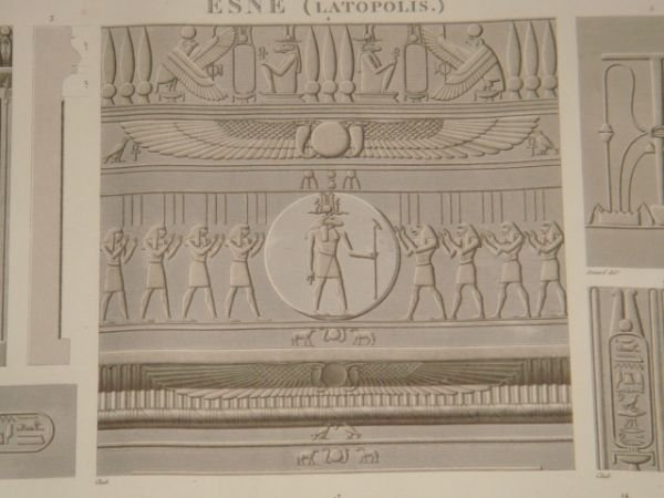 DESCRIPTION DE L'EGYPTE. Esné (Latopolis). Détails d'architecture, bas-reliefs et inscriptions …