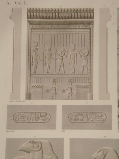 DESCRIPTION DE L'EGYPTE. Esné (Latopolis). Détails d'architecture, bas-reliefs et inscriptions …