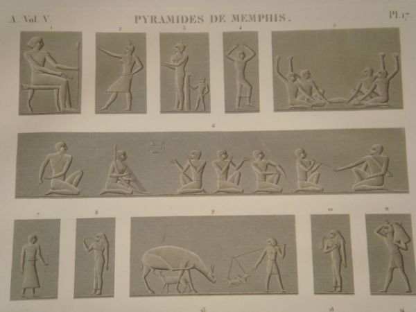 DESCRIPTION DE L'EGYPTE. Pyramides de Memphis. Bas-reliefs et fragment de …