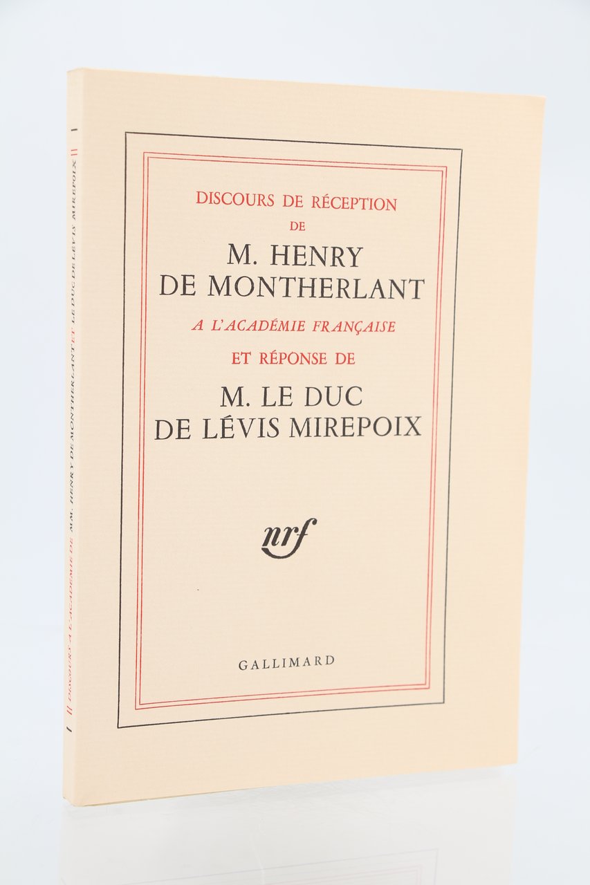 Discours de réception de Henry de Montherlant à l'Académie Française …