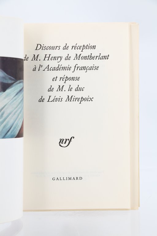 Discours de réception de Henry de Montherlant à l'Académie Française …