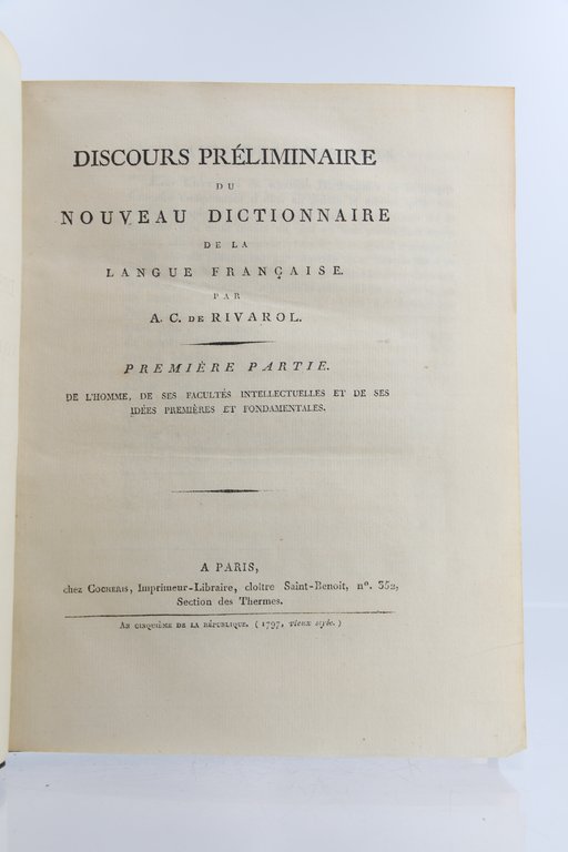 Discours préliminaire au nouveau dictionnaire de la langue française. Première …