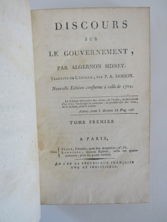Discours sur le gouvernement