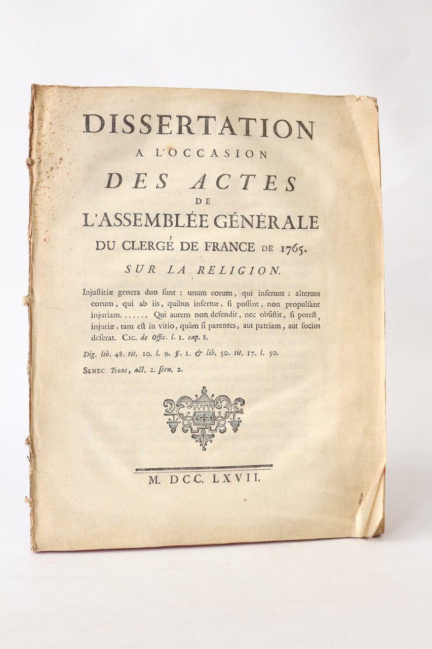 Dissertation à l'occasion des actes de l'assemblée générale du clergé …