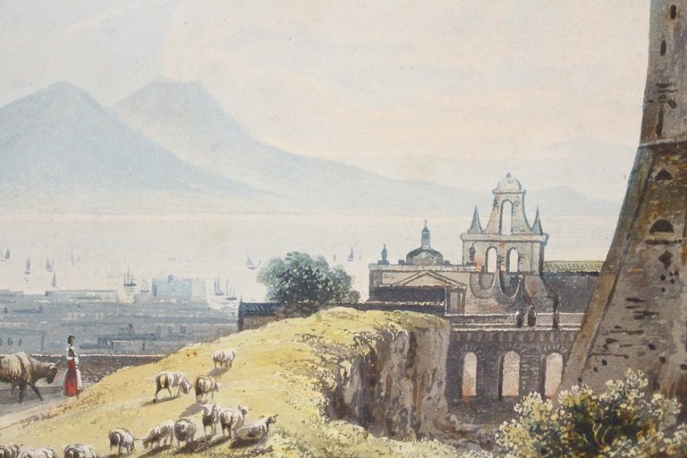 [ECOLE NAPOLITAINE] Vue du Vésuve depuis la baie de Naples