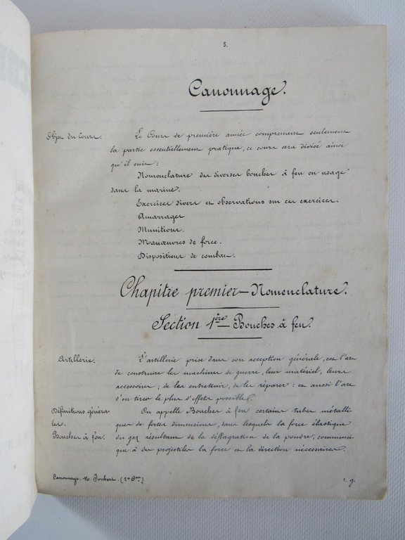 Ecole navale impériale. 1re. année d'étude. Année scholaire 1857-1858. Cannonage. …