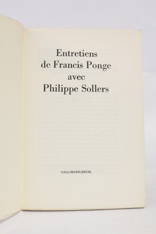 Entretiens de Francis Ponge avec Philippe Sollers
