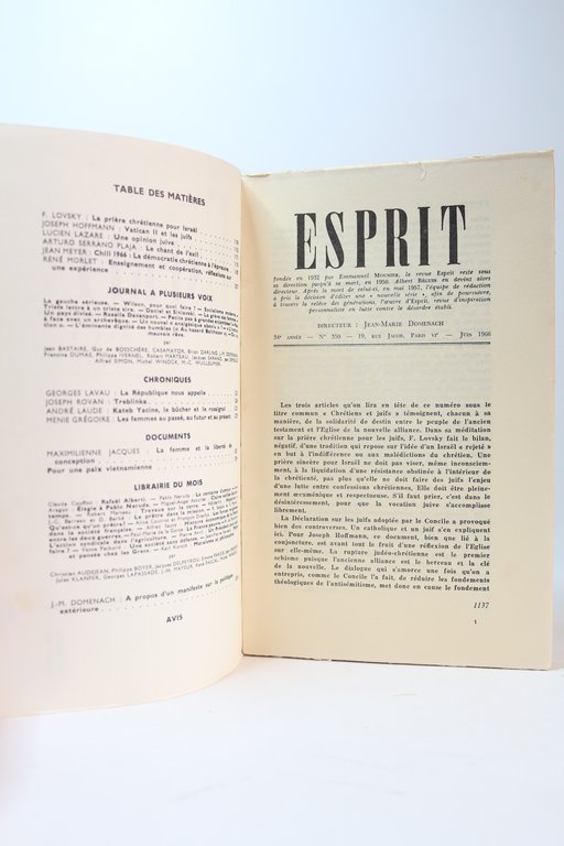 Esprit. Les Chrétiens et les Juifs. Nouvelle série : N°6 …
