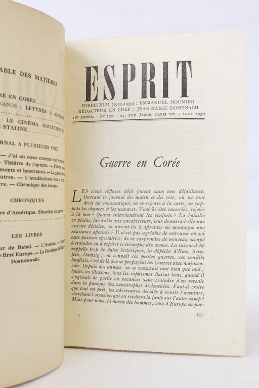 Esprit. Nouvelle série N°170 de la 18ème année