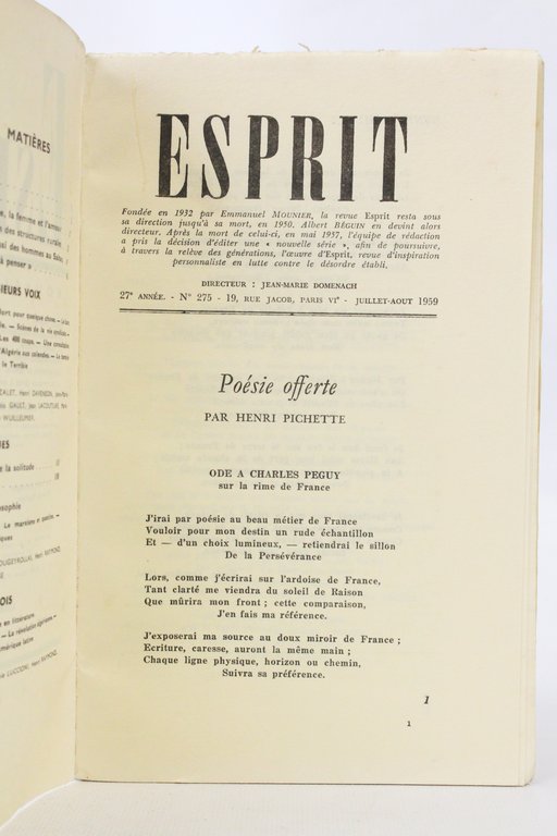 Esprit. Nouvelle série N°275 de la 27ème année