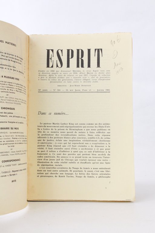 Esprit. Nouvelle série N°324 de la 32ème année