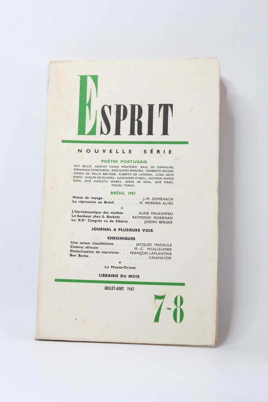 Esprit. Poètes portugais. N°7-8 de la nouvelle série