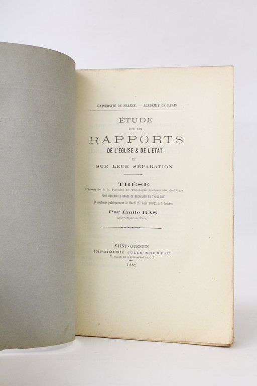 Etude sur les rapports de l'Eglise & de l'Etat et …