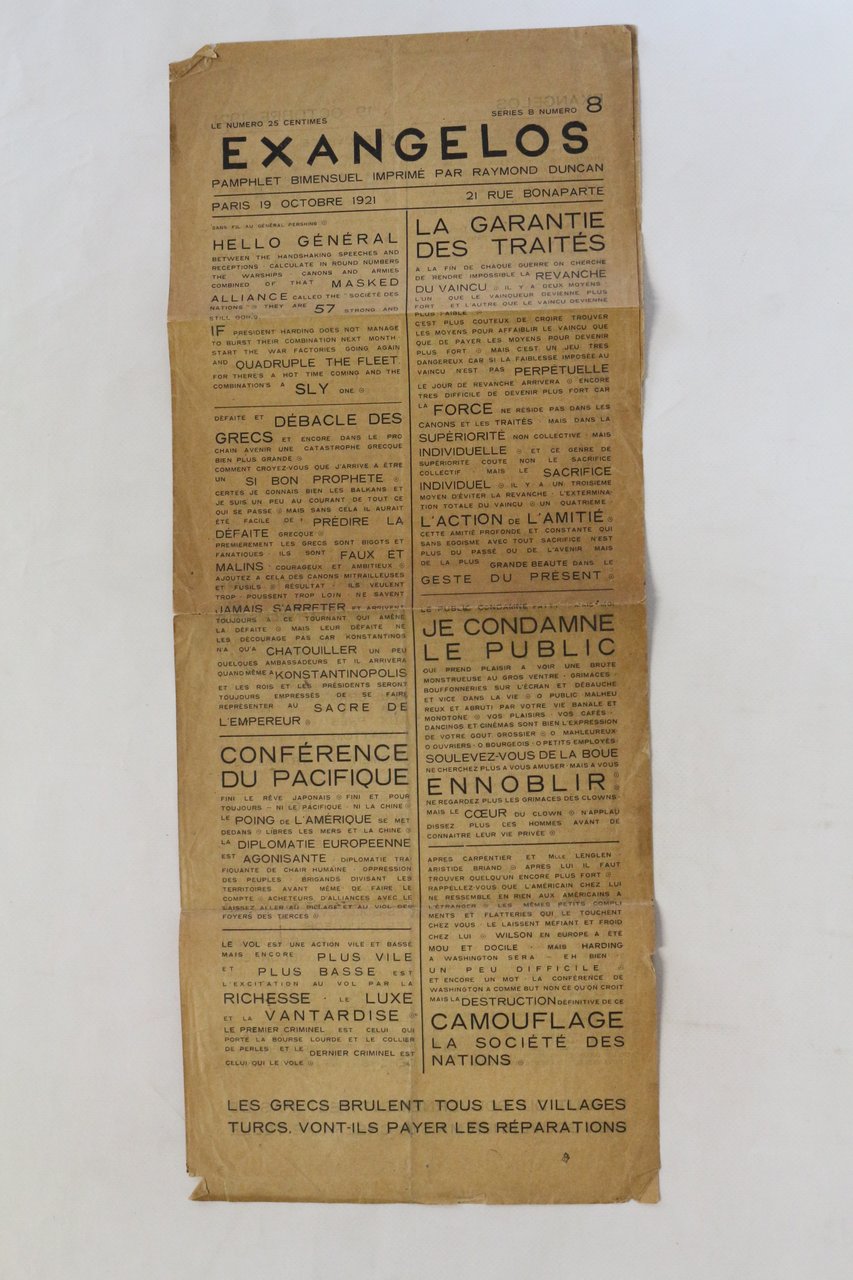 Exangelos : pamphlet bimensuel imprimé par Raymond Duncan, Series B …