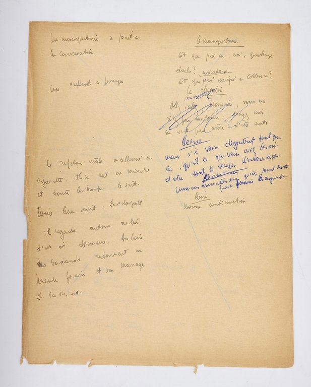 Extrait manuscrit inédit d'une pièce de théâtre inachevée