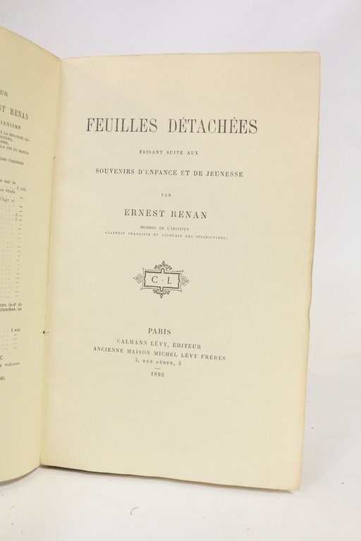 Feuilles détachées faisant suite aux Souvenirs d'enfance et de jeunesse